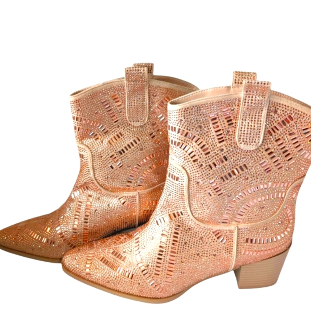 NEW..Azalea Wang  Rhinestone Studded Pointed Western Ankle Boots...size 8.5